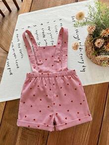 LMoss Kids Baby Girl Woven Heart Pattern Overall Romper - Pink - View 3
