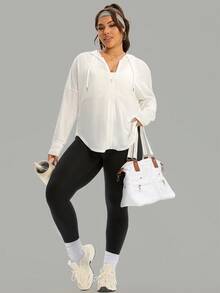 Breezaya Plus Size Women Casual Loose Fit Long Sleeve Zip-Up Sports Jacket Plus Size Running Jacket Plus Size Zip Up Hoodie - White - View 8