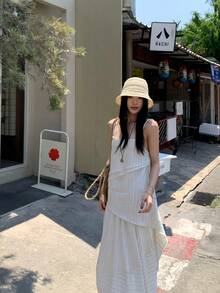 K-Vae French Slouchy Camisole Top & Striped Elastic Waist Tulip Hem Skirt 2pcs Set For Women Summer - White - View 7
