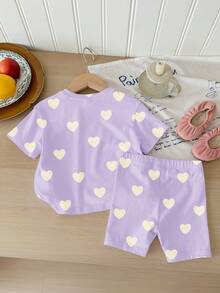 Young Girl Casual Simple Short Sleeve & Shorts 2 Pieces Set Suitable For Summer - White - View 2