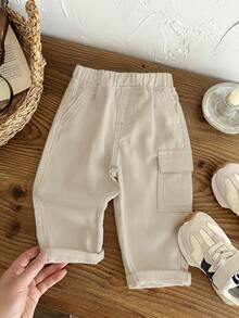 SHEIN LMoss Kids Celana Jeans Putih Model Pas Badan dan Meruncing untuk Bayi Laki-laki - Khaki - View 7