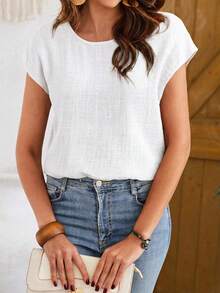 SHEIN LUNE Women's Casual Solid Color Linen-Like Shirt, Spring/Summer,Summer Top - White - View 6