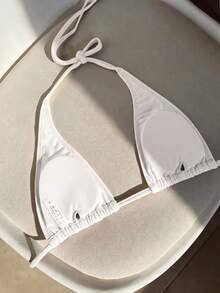 Elavelle Women's Solid Color Halter Bikini Top For Spring And Summer - White - View 4