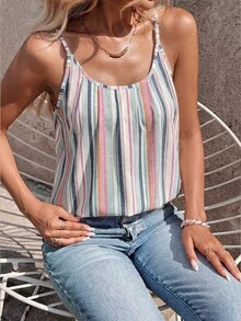 SHEIN Clasi 休閒簡約度假波西米亞優雅浪漫復古印花復古圖案女式正式襯衫，女式通勤套裝，音樂節、海灘裝、度假裝、女式夏季套裝、女式背心上衣 - 彩色 - 查看 6