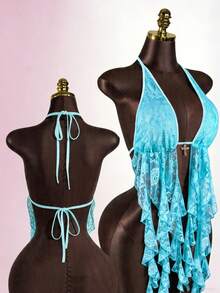 SaltGleam SaltGleam Damen Mode Spitze Rüschen Kragen Metall Schnalle Trägerhemd, sexy und für junge Damen, geeignet für Urlaub, Party, Date, Kreuzfahrt, Festival, Strand, Boho-Stil, Ostern, Hochzeit, Musikfestival, Unabhängigkeitstag, Rock, Party, vielseitig für alle Jahreszeiten - Blau - Übersicht 1