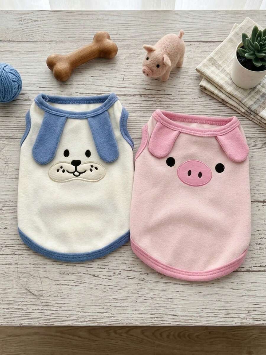 PETSIN 1件春季新款日韩ins风丝绒刺绣宠物背心，适合泰迪比熊犬、贵宾犬、猫咪穿着 - 彩色 - 查看 1