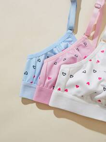 Teen Girl Bow Heart Pattern Print Bra - Multicolor - View 6
