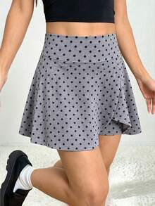 SHEIN Girls Spring/Summer Polka Dot Skirt, Casual All-Match Versatile Sport Fitness Yoga Ballet Dance School Leggings Skirt, Knitted Skirt With Ruffle Hem - Multicolor - View 6