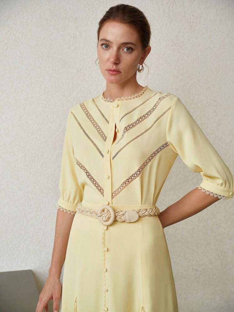 WOMEN'S FASHION LACE PATCHWORK HALF SLEEVE LOOSE BLOUSE