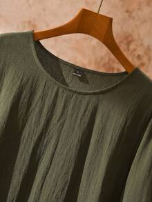 SHEIN LUNE Vestido longo de manga comprida com decote redondo e blocos de cor para mulher, primavera/outono - Verde - Ver 5