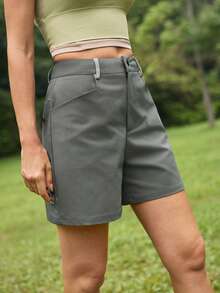 In My Nature Women's Casual Fashion Dark Wash Solid Color Versatile Pocket Button Outdoor Hiking Shorts For Summer Workout Vacation - Grey - View 5