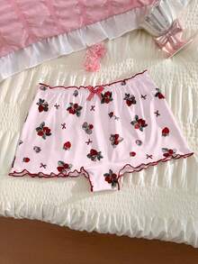 PetitDoll Women's Sweet Strawberry Bow Contrast Color Ruffle Edge Design Series Hipster Panties - Pink - View 3