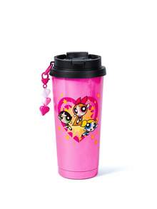 THE POWERPUFF GIRLS X SHEIN 500ml /16 Oz 真空保溫不鏽鋼杯，1個防漏蓋，適用於熱飲/冷飲，適用於大多數杯架，禮物靈感，派對，節日，情人節 - 玫紅色 - 查看 6