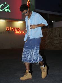 STEELVANCE American Street Style Patchwork Frayed Denim Shorts - Blue - View 3