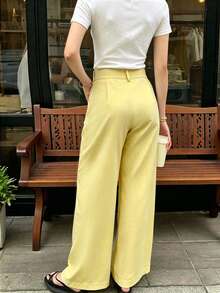 EMERY ROSE Women's Casual Comfortable Solid Color Suit Pants - Pale Yellow - View 2