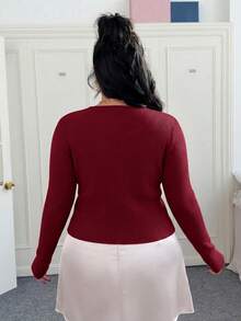 CovetEZ Plus Size Lightweight Knit Air Conditioning Cardigan In Fall/Winter - Burgundy - View 2