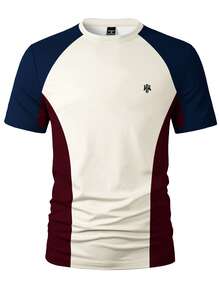 Manfinity Hypemode Camiseta de cuello redondo para hombre con diseño de patrón pequeño y contraste de color, camiseta de manga corta versátil, casual y deportiva de cuello redondo con diseño de moda - Multicolor - Ver 5
