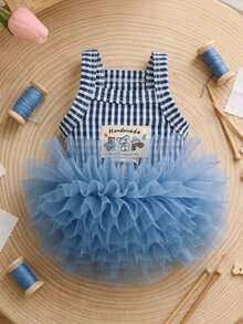 PETSIN 1PC Gaun Putri Tulle Bergaris Gaya Ins, Rok Suspender Bernapas untuk Anjing dan Kucing Kecil - Biru - View 1