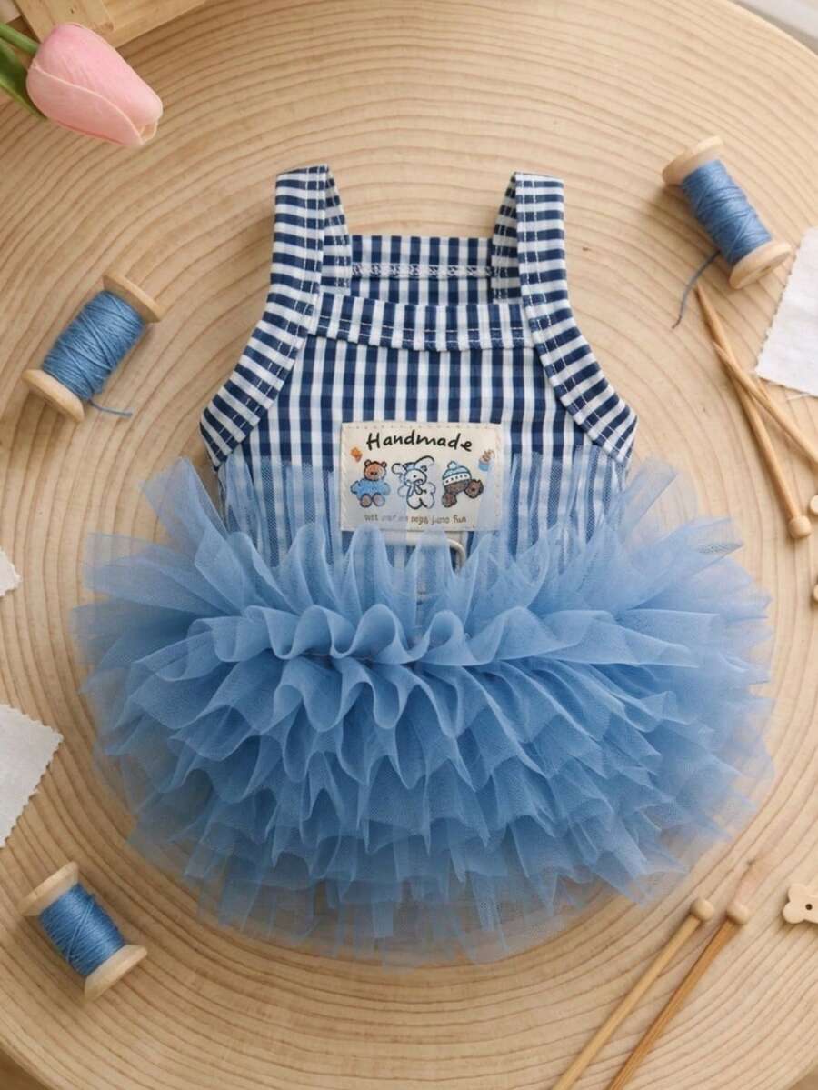 PETSIN 1PC Gaun Putri Tulle Bergaris Gaya Ins, Rok Suspender Bernapas untuk Anjing dan Kucing Kecil - Biru - View 1