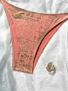SHEIN Swim 女款夏季海灘金屬質感掛脖綁帶性感比基尼泳衣套裝 - 彩色 - 查看 3