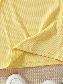 SHEIN Sparklyn 青少年女孩純色圓領鏤空設計休閒背心上衣 - 黃色 - 查看 5