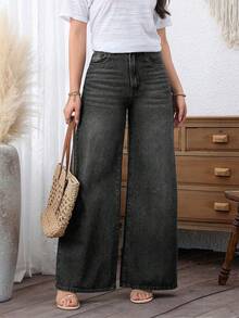 EMERY ROSE Pantalones de pierna ancha ajustados sin estiramiento estilo vaquera para primavera talla grande - Gris Oscuro - Ver 3