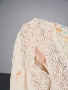MOTF PREMIUM VACATION LACE PATCHWORK SLEEVELESS PRINTED WAIST PLEATED DRESS, SPRING/SUMMER - Apricot - View 8