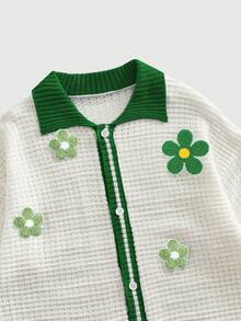 ROMWE MEN Men's Vacation Casual Floral Embroidered Short Sleeve Cardigan - Green - View 3
