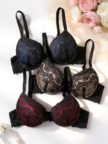 EmpressEnvy Bra Berkawat Berenda untuk Wanita dengan Desain Bergelombang yang Elegan (Bra Balconette) - MultiWarna - View 8
