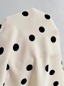 Vionelle Plus Size Vintage Polka Dot Puff Sleeve Hollow Out Split Dress - Apricot - View 8