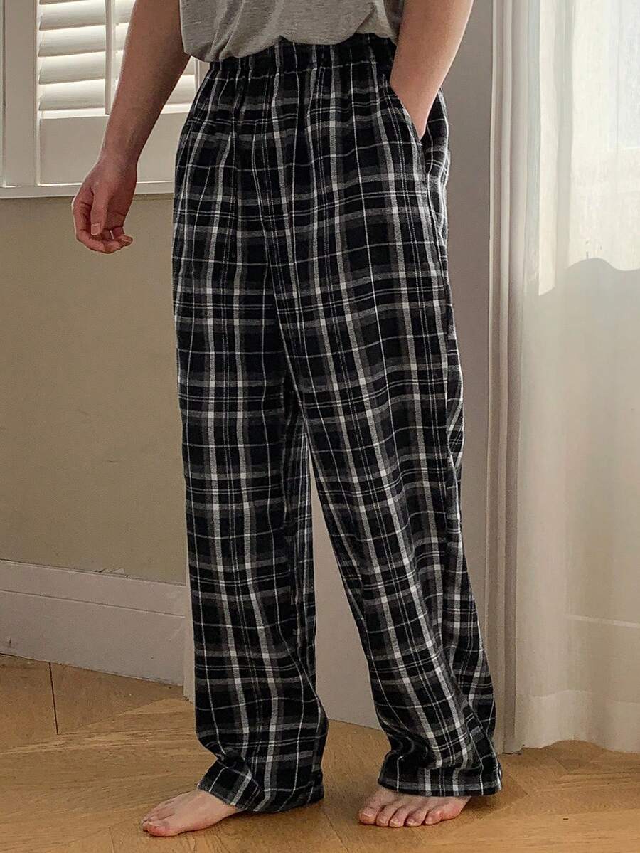 DAZY Men's Plaid Pajama Pants, Spring Loungewear, Fall, Winter - Grey - View 1