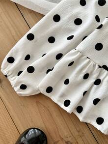 SHEIN Young Girl Polka Dot Print Bow Decor Shirt - Black and White - View 7