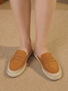 Styleloop 女款平底圓頭刺繡編織休閒拖鞋，波希米亞風，度假氛圍，夏季穿著，旅行必備 - 棕色 - 查看 8