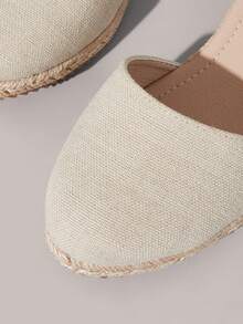 Styleloop 女士坡跟厚底鞋 春夏新款 增高显瘦 包头低帮设计 圆头 5.5cm坡跟 舒适高跟 亚麻材质 纯色 女士鞋 日常通勤 购物 约会必备 - 杏色 - 查看 6