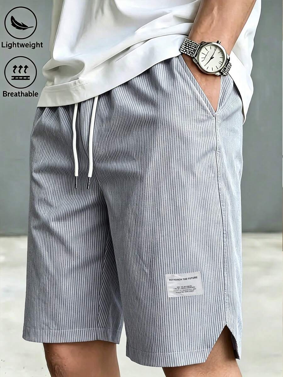 Manfinity Homme 新款春季男士户外运动休闲短裤,侧边口袋,抽绳腰带,宽松版型,适合健身、户外活动和日常休闲穿着,是男士生日礼物的理想之选。 - 灰色 - 查看 1