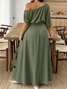 Weeklong Plus Size Women's Vacation Asymmetrical Shoulder Floral Print Elegant Dress - Multicolor - View 2