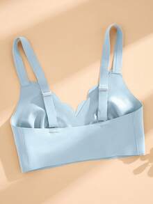 NudeFit 1pc Seamless Minimalist Wavy Edge Solid Color No Underwire Push Up Full Coverage Women Bra - Blue - View 8