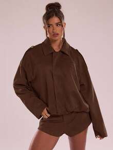 SHEIN BAE Minimalist Casual Versatile Solid Color Shorts - Brown - View 6