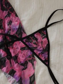 Seduluxe 2pcs/Set Camisón Sexy para Mujer Talla Grande con Encaje, Malla de Contraste, Color de Contraste y Botones Delanteros - Multicolor - Ver 5