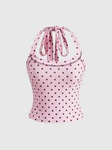 ROMWE Y2K Vintage Colorful Polka Dot Halter Neck Women's Tank Top - Pink - View 5