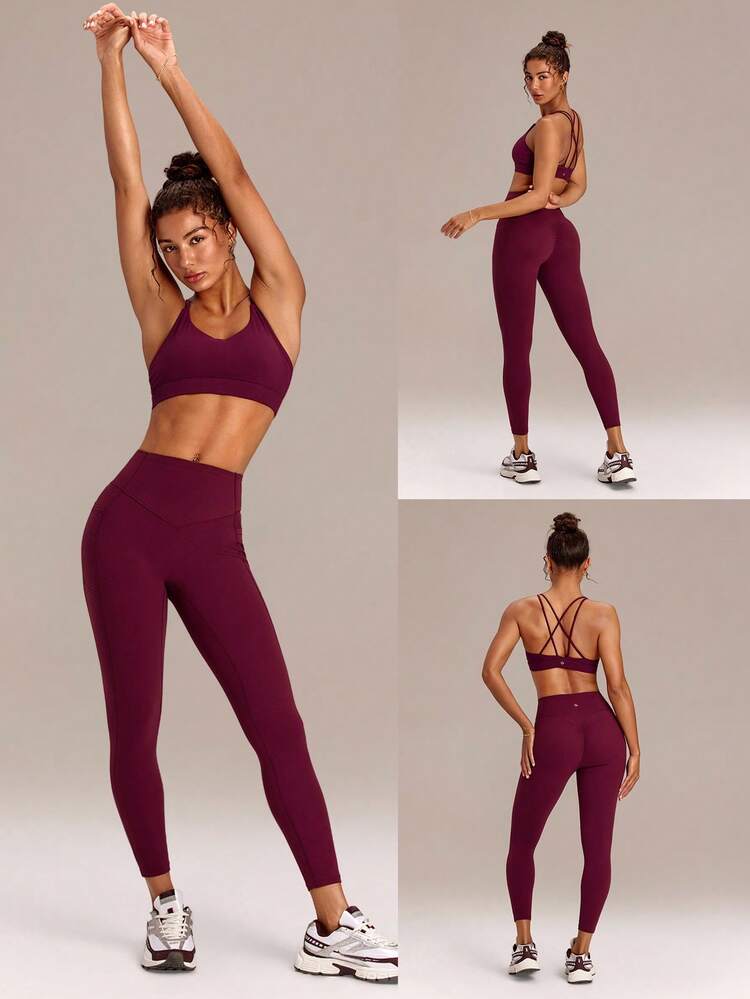 24" FeatherFit™-Sculpt Glow Lift Butt Scrunch Tummy Control Leggings With Side Pockets Medium Impact Training Running Workout Gym Fitness Wear