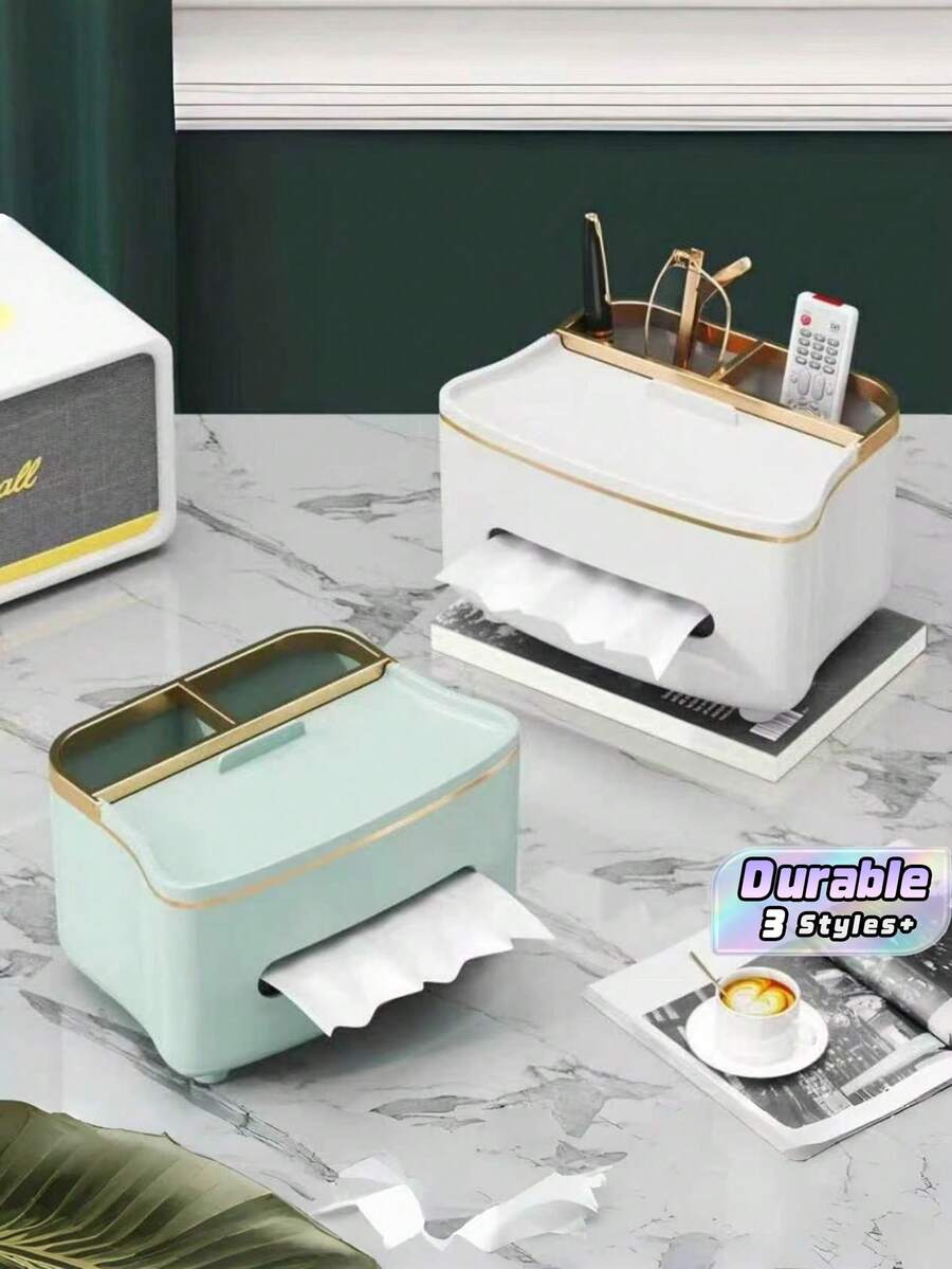 1pc Luxury And Sophisticated Style Paper Towel Box For A Deluxe Living Room, Home Living Room Table, Coffee Table, Bedroom, Cream Style Remote Control Small Item Multi-Purpose Storage Paper Towel Box Can Be Used As A Stand - Multicolor - View 1