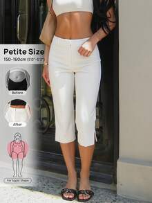 Vivamere Pantalones Capri de unicolor con Abertura Lateral, Adecuados para Primavera y Verano. ,Mujeres de Talla Pequeña - Blanco - Ver 2