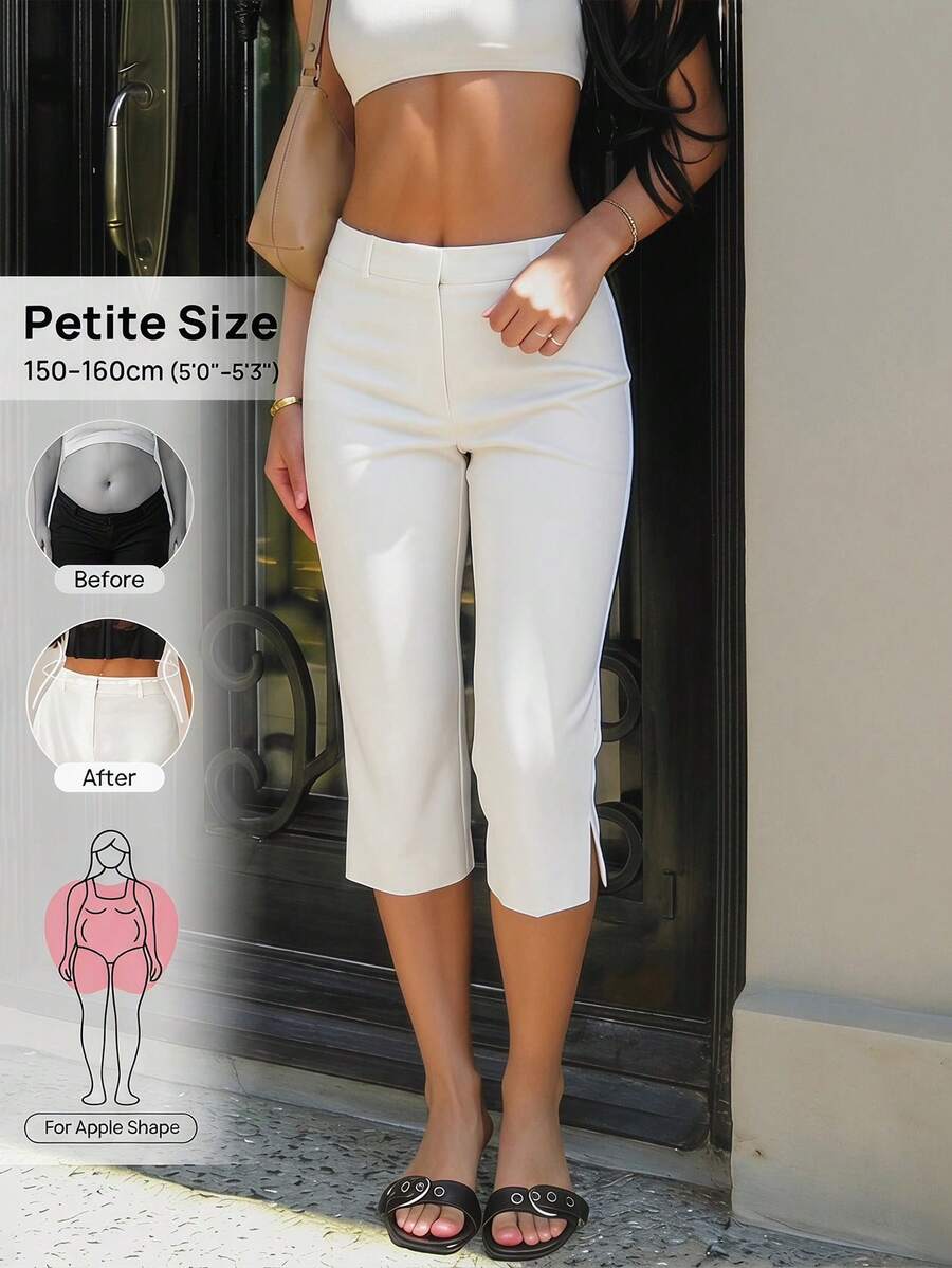 Vivamere Pantalones Capri de unicolor con Abertura Lateral, Adecuados para Primavera y Verano. ,Mujeres de Talla Pequeña