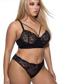 AltBold 2 pièces Ensemble de soutien-gorge en dentelle grande taille avec armature, sans rembourrage - Noir - Voir 1
