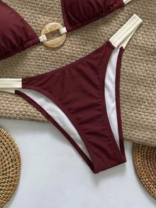Swim Vcay 女款掛脖綁帶比基尼套裝，胸前環扣設計，性感兩件式泳衣 - 彩色 - 查看 3
