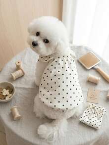 PETSIN 1PC Polka Dot Suspender Pet Dress, Anti Shedding Clothes For Spring Summer Autumn, Teddy Bichon Small Puppy Dogs Cats - White - View 2