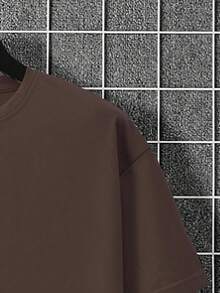 Manfinity Homme Plus Size Men's Solid Color Crew Neck Short Sleeve Top And Drawstring Pocket Shorts Set - Coffee Brown - View 6