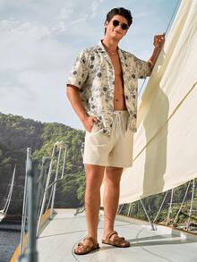 Manfinity VDAYZ Men's Floral Print Short Sleeve Shirt And Drawstring Shorts Beach Set Couple Matching Swimwear Matching Swimwear For Couples Couple Beach Holiday Vaca - Multicolor - View 6