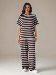SHEIN Tall Colorful Striped Knit Casual Women's Set - Multicolor - View 4